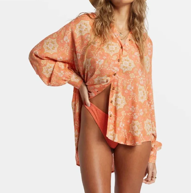 Dream Space Blouse Long Sleeve Shirt In Sweet Papaya