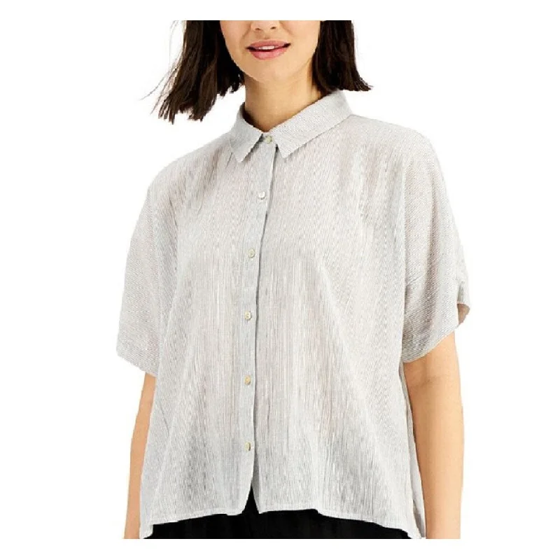 Eileen Fisher Women's Classic Collar Relaxed Fit Pinstriped Shirt White Size Medium