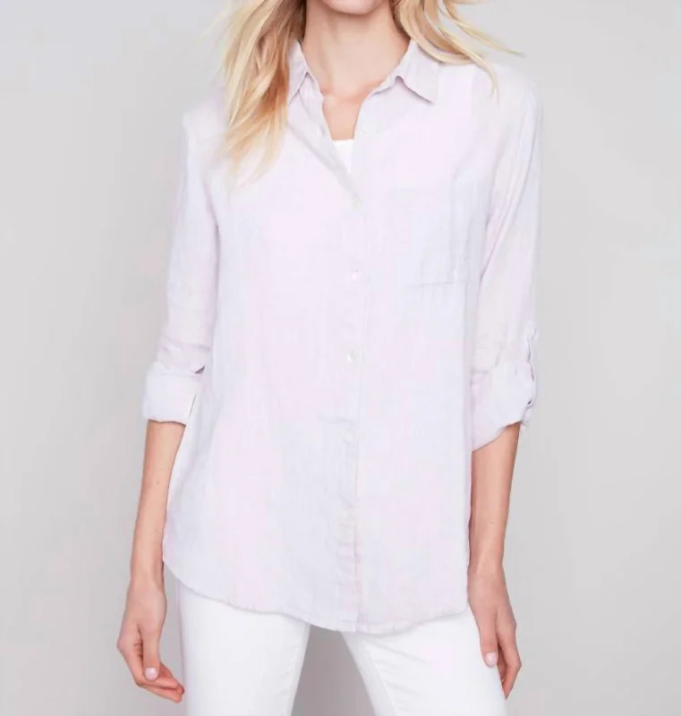 Long Sleeve Linen Shirt In Lavender