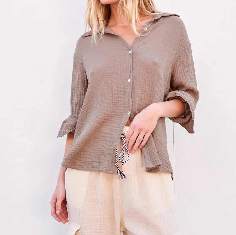 Long Sleeves Button Down Shirt In Sage