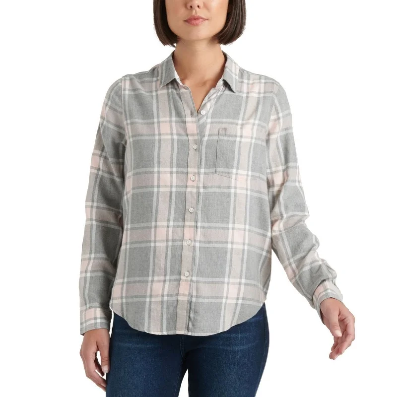 Lucky Brand Women's Plaid Cotton Blend Shirt Gray Size X-Small