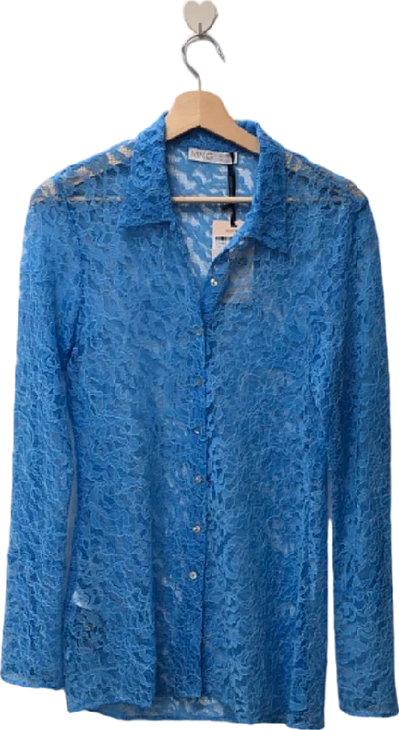 Mango Blue Lace Button-Down Shirt UK S