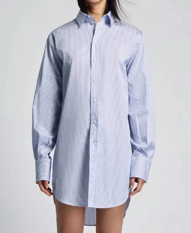 Marcella Long Shirt In White/blue