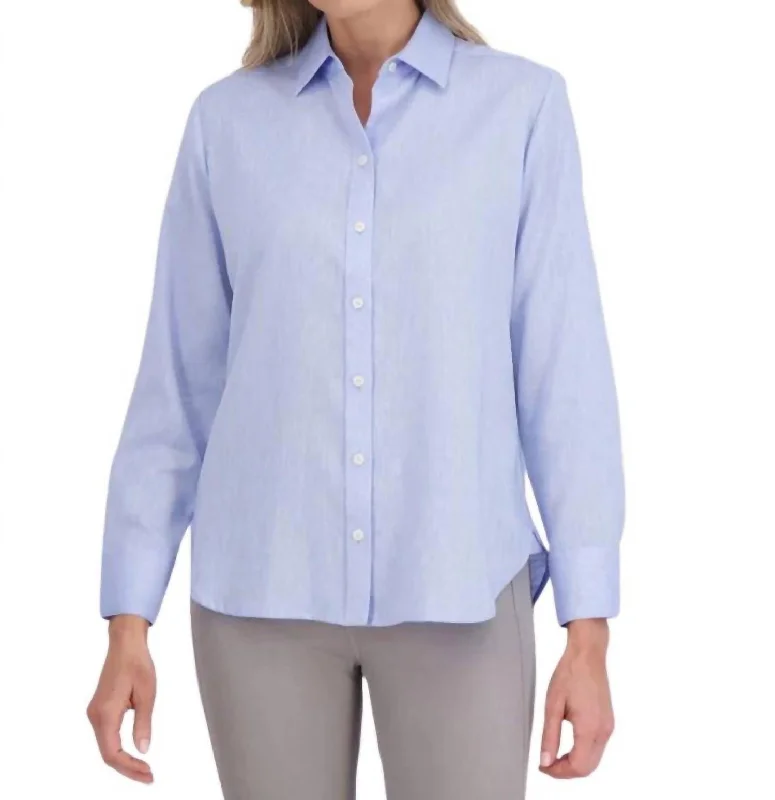 Meghan Easy Care Solid Linen Shirt In Powder Blue