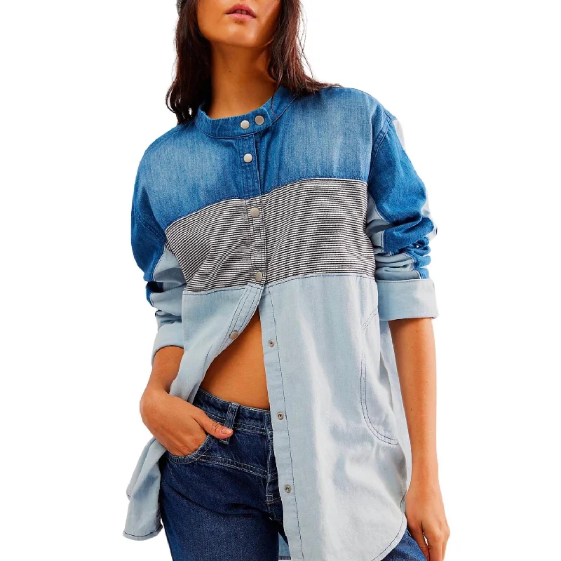 Moto Colorblock Shirt In Light Blue Combo