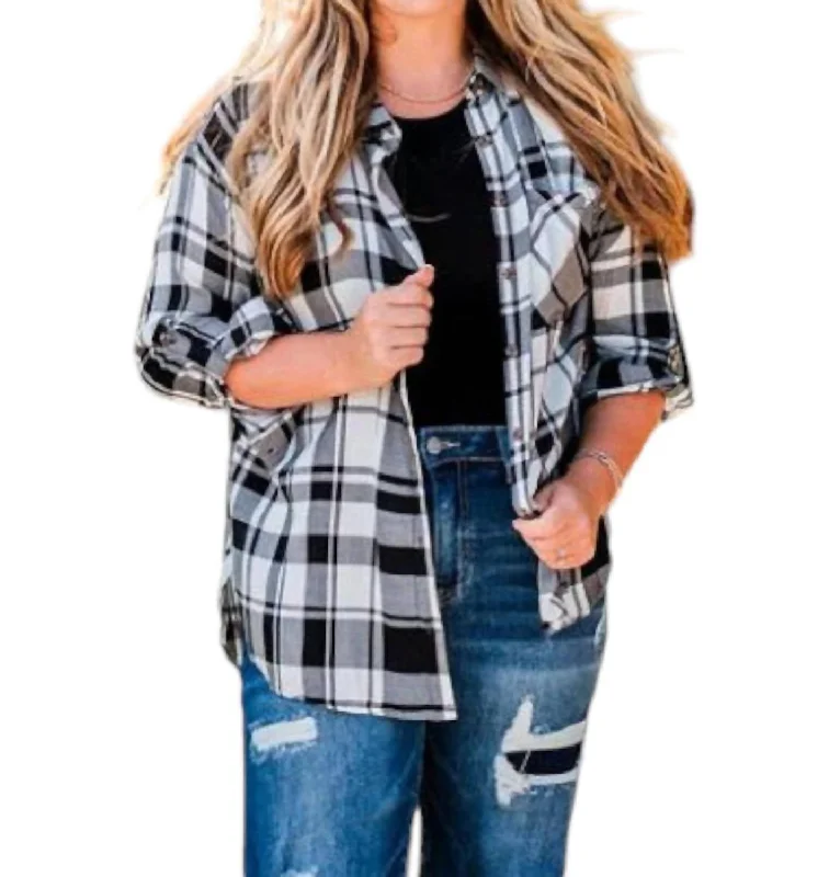 Plaid Button Down Shirt In Black/white