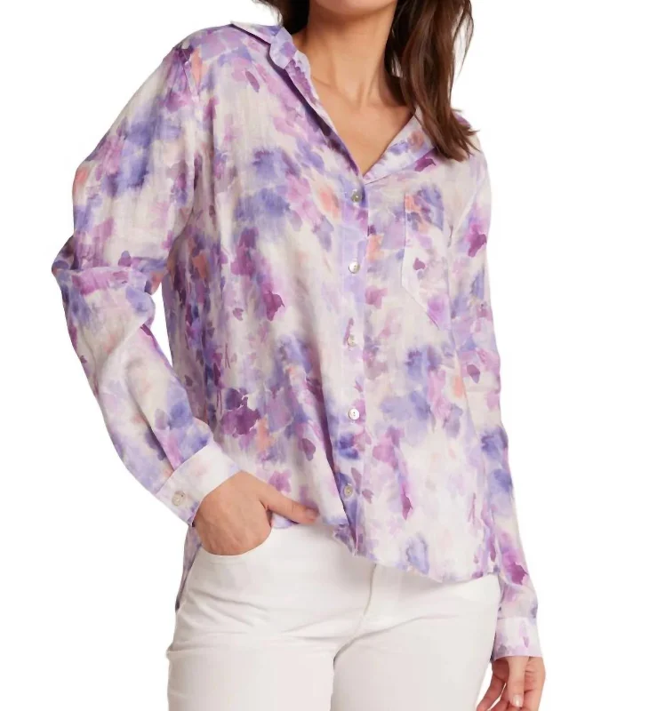 Pocket Button Down Shirt In Iris Floral Print