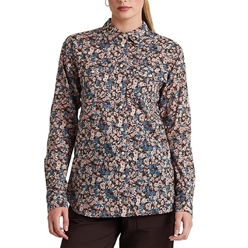 Ralph Lauren Women's Floral Cotton Voile Shirt Brown Size Large