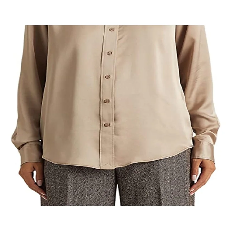 Ralph Lauren Women's Satin Charmeuse Shirt Brown Size Small