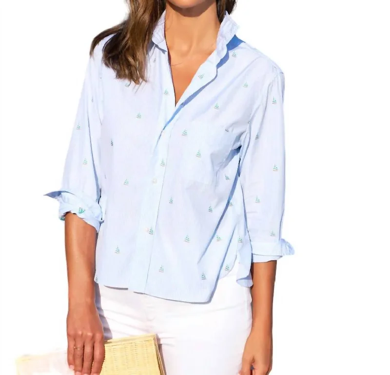 Silvio Shirt In Light Blue Stripes W/ Sailboats