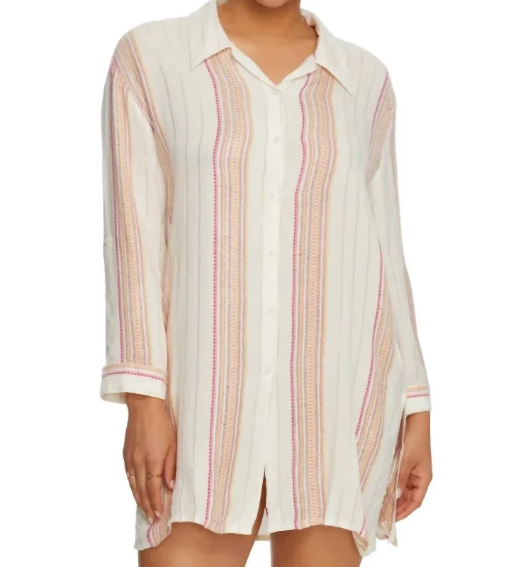 Stripe Boyfriend Shirt In White/rose