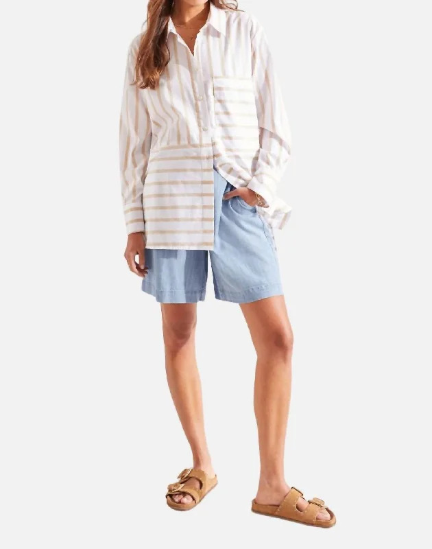 Striped Cotton Button Up Shirt In Linen