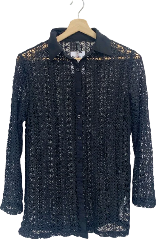 Black Crochet Lace Shirt UK S