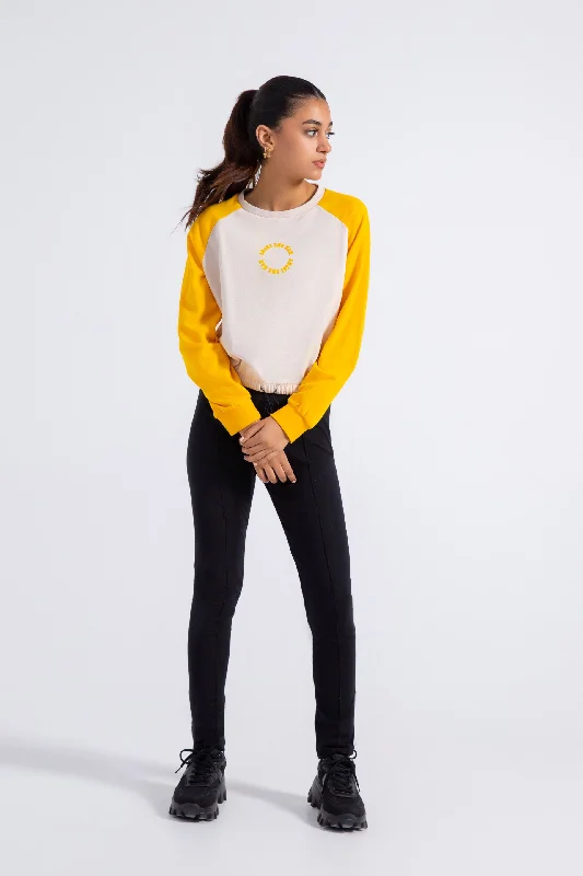 Relax Fit Raglan Slogan Tee with Waist Puller