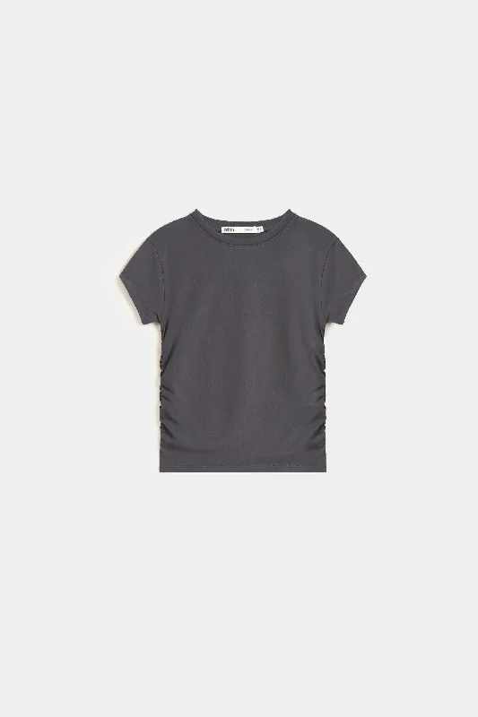 Cropped T-shirt With Side Ruching