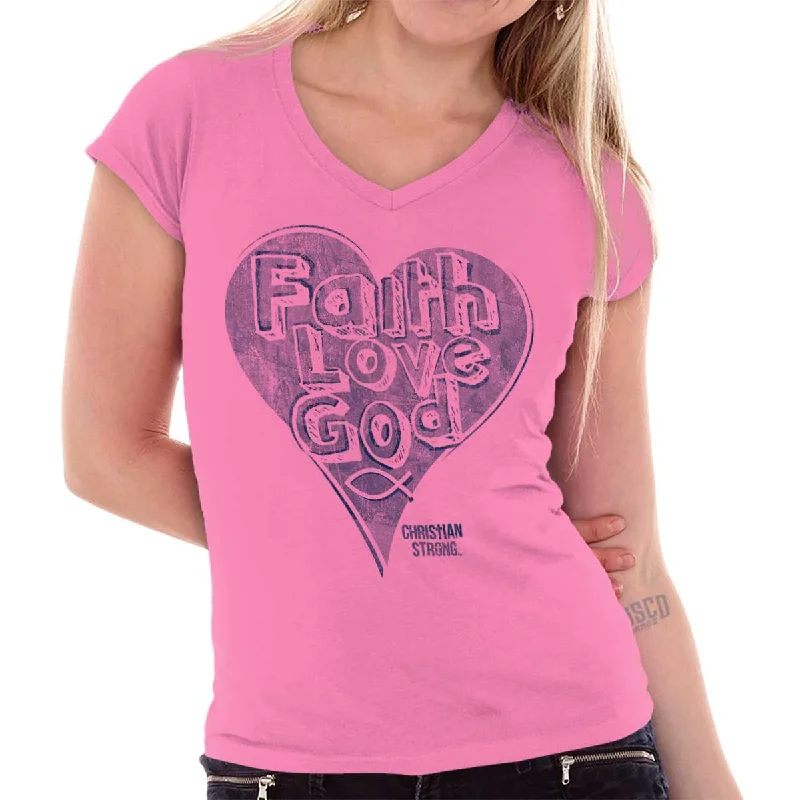 Faith Love God Junior Fit V-Neck T-Shirt