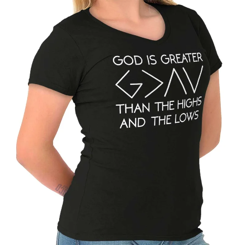 God is Greater Junior Fit V-Neck T-Shirt