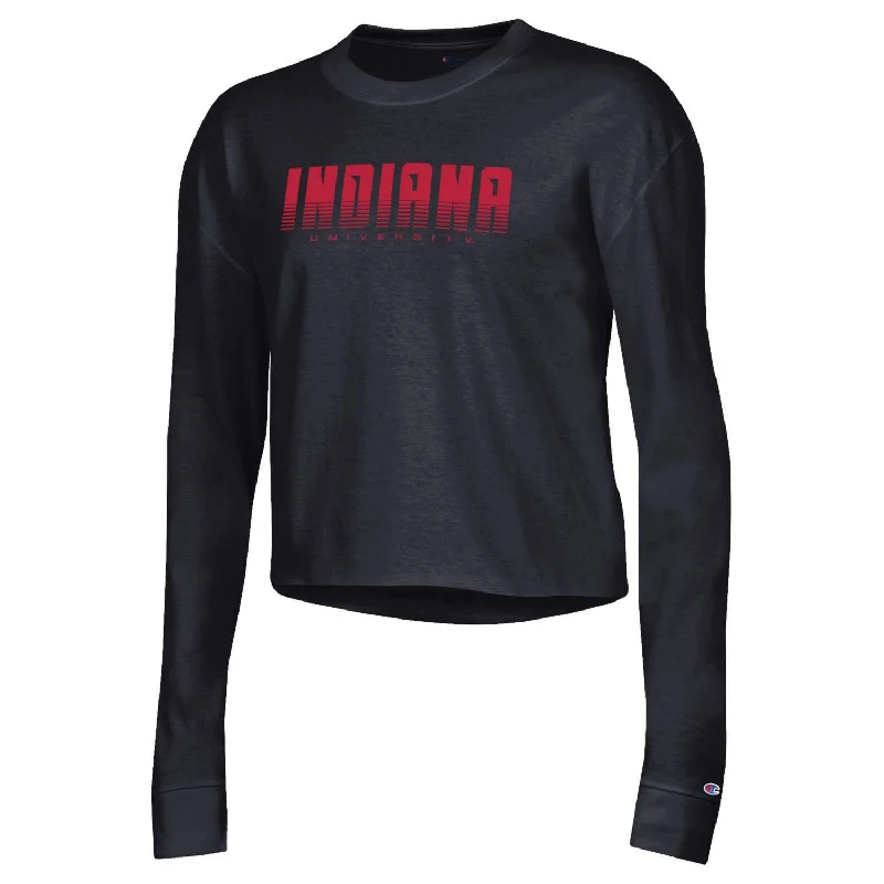 Ladies Indiana Hoosiers Faded Wordmark Boyfriend Crop Long Sleeve