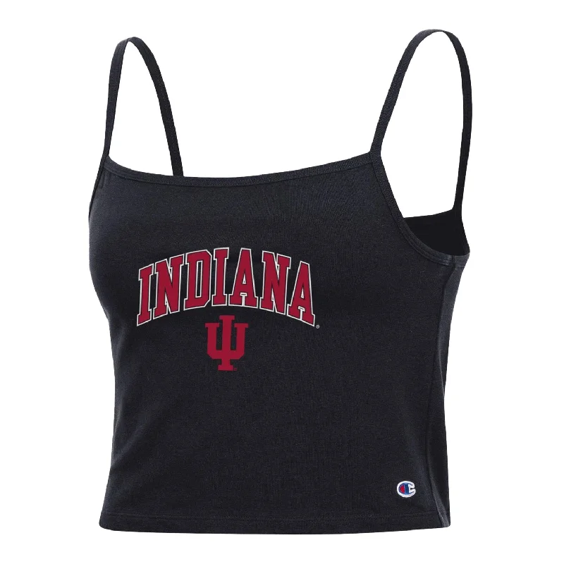 Ladies Indiana Hoosiers Fan Cropped Black Cami