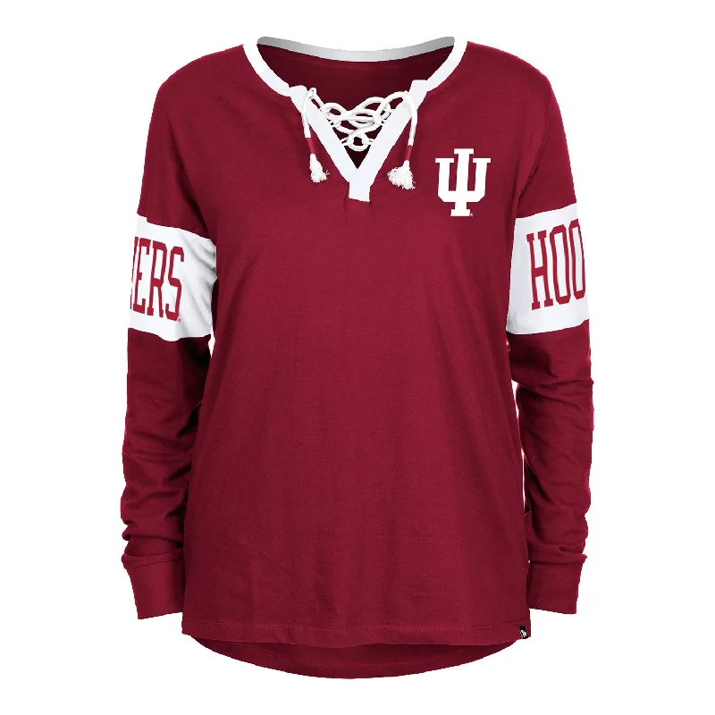 Ladies Indiana Hoosiers Long Sleeve Lace-up Dolman Sleeve Crimson T-Shirt