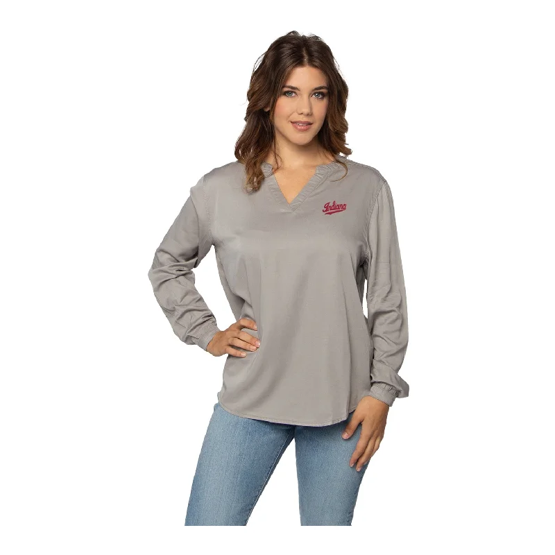 Ladies Indiana Hoosiers Lux Wash Split Neck Long Sleeve Grey Tunic