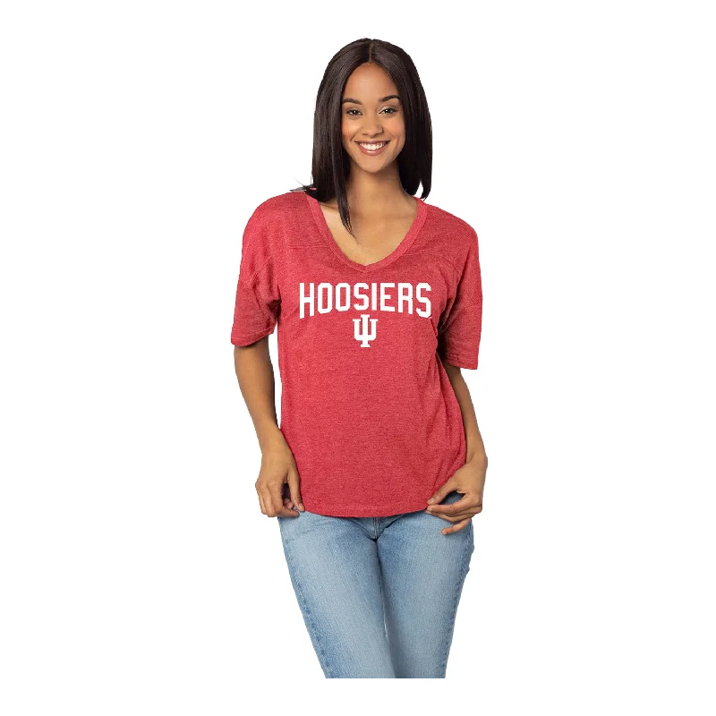 Ladies Indiana Hoosiers V-Happy Melange Jersey Crimson T-Shirt