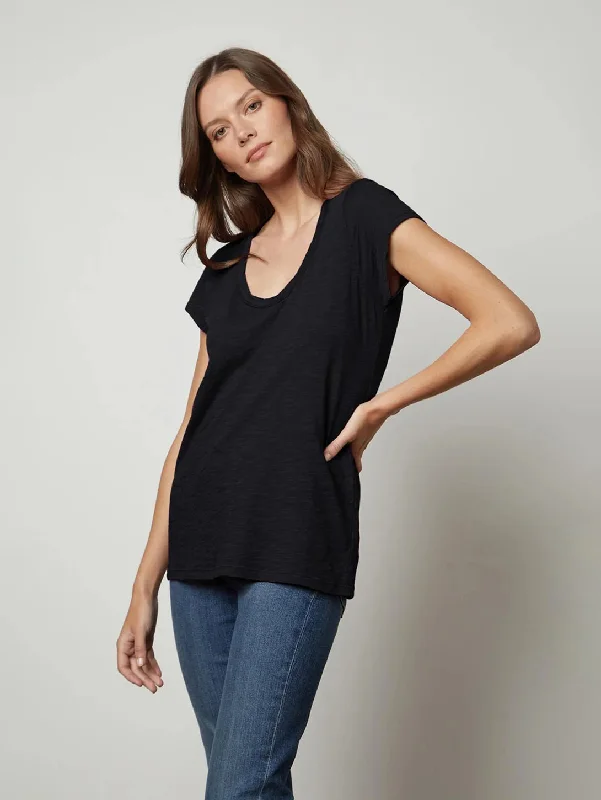 Kira Short Sleeve Scoop Tee - Black