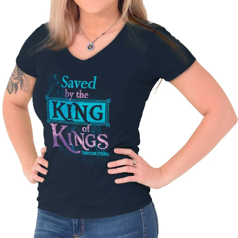 Saved by King of Kings Junior Fit V-Neck T-Shirt