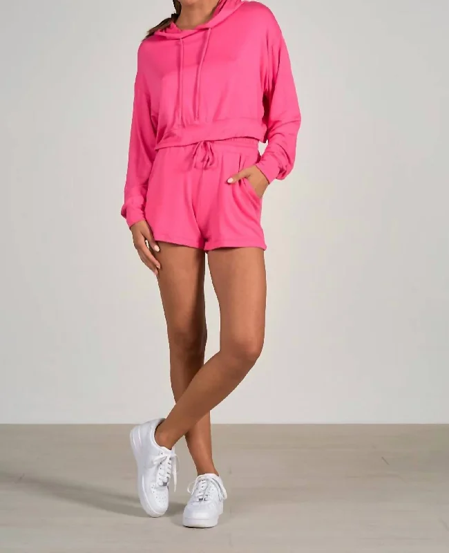 Cheri Long Sleeve Hoodie Crop Top In Fuchsia