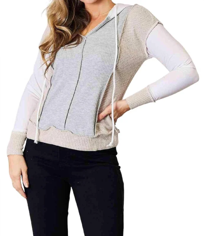 Chic Color Block Hoodie With Seam Details In Light Gray