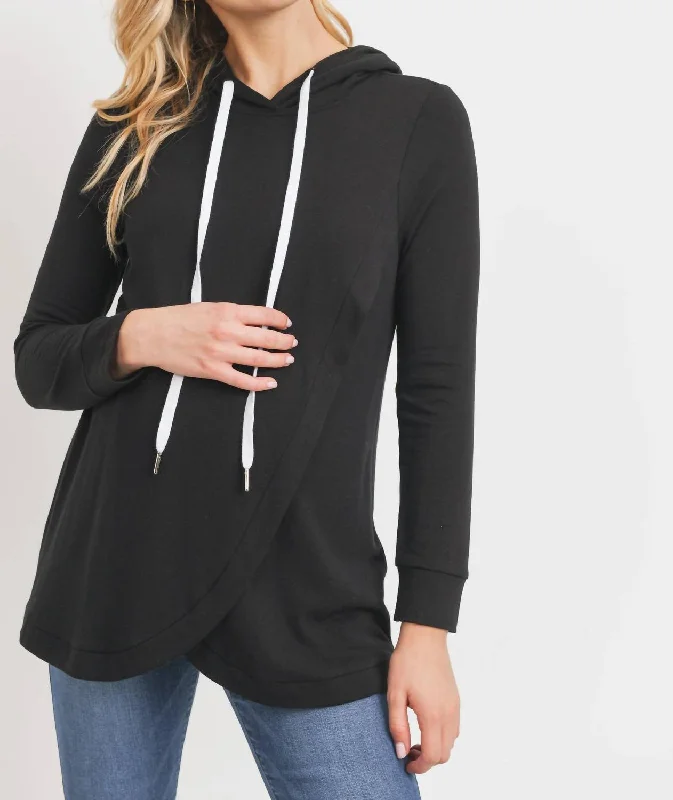 French Terry Crossover Nursing Hoodie In Black