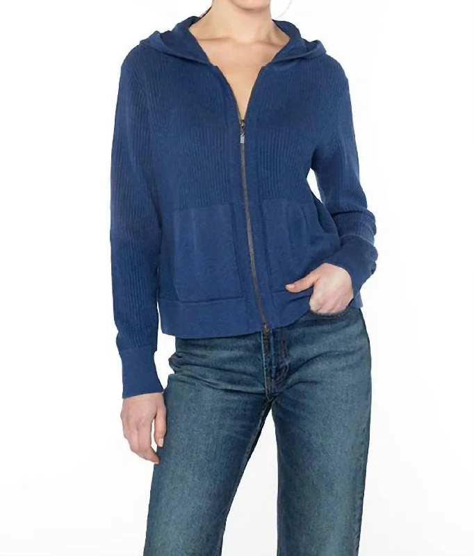 Rib Zip Hoodie In Azul