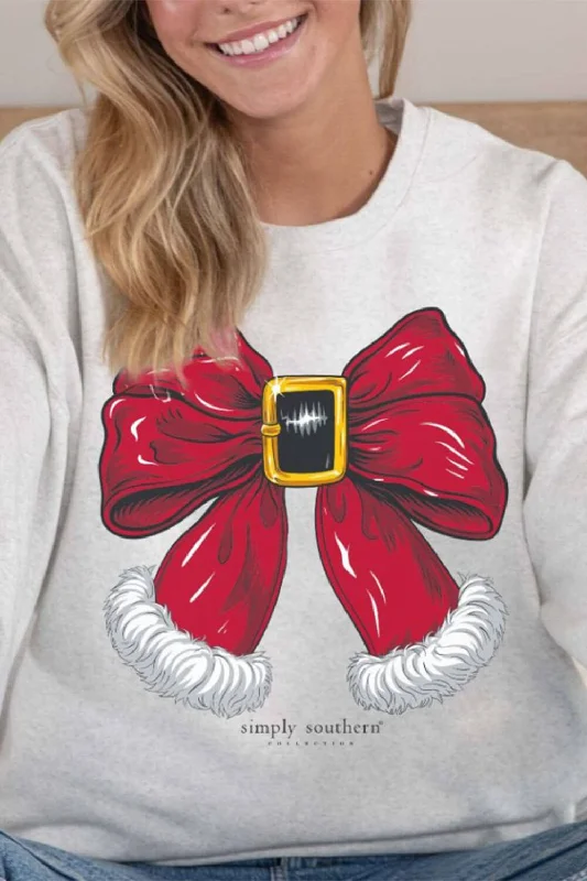 Simply Southern Santa Bow Crewneck Sweatshirt for Women in Flurry | CREW-SANTABOW-FLURRY