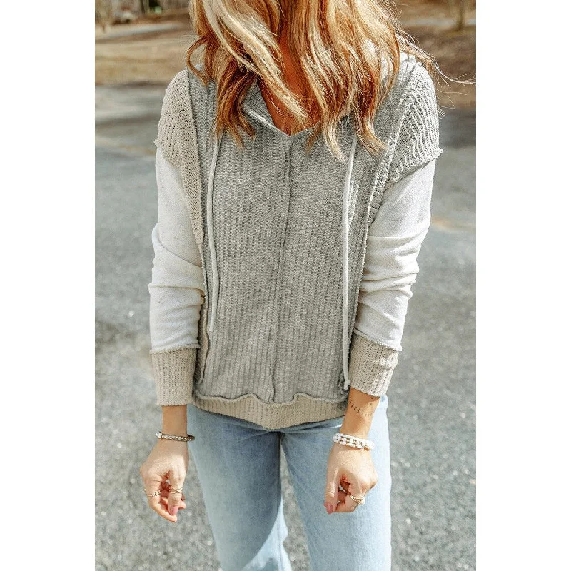 Skylar Long Sleeve Textured Knit Patchwork Hoodie