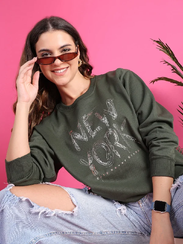 VimaL Jonney Regular Fit Green Printed Sweatshirt For Women