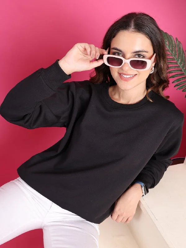 VimaL Jonney Regular Fit Black Solid Sweatshirt For Women