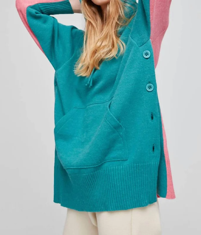 Two Tone Hoodie In Green/pink