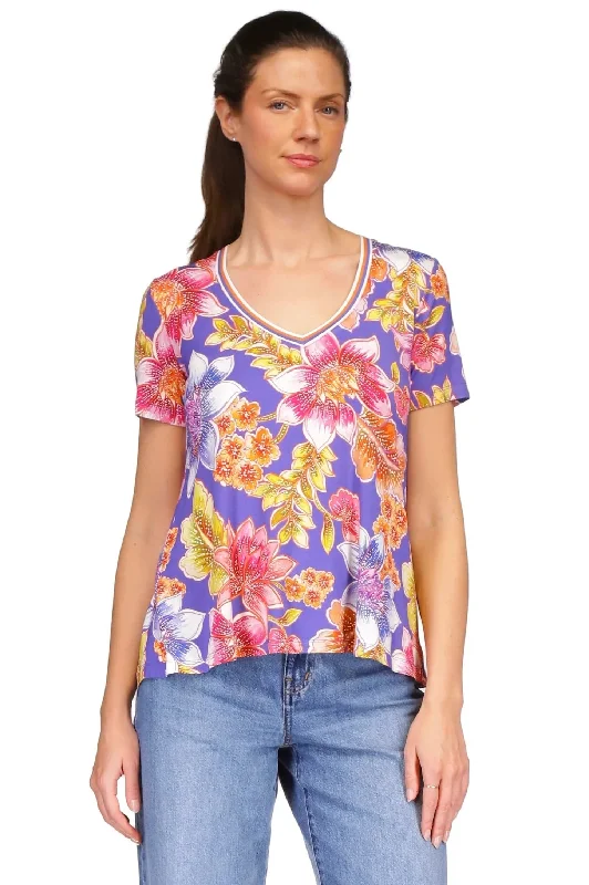 Johnny Was Women's The Janie Favorite Short Sleeve V-Neck Swing Tee- Multi