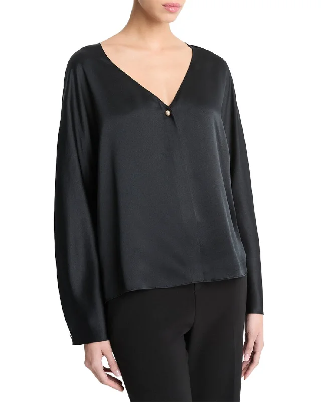 Vince V-Neck Pearl Silk Blouse