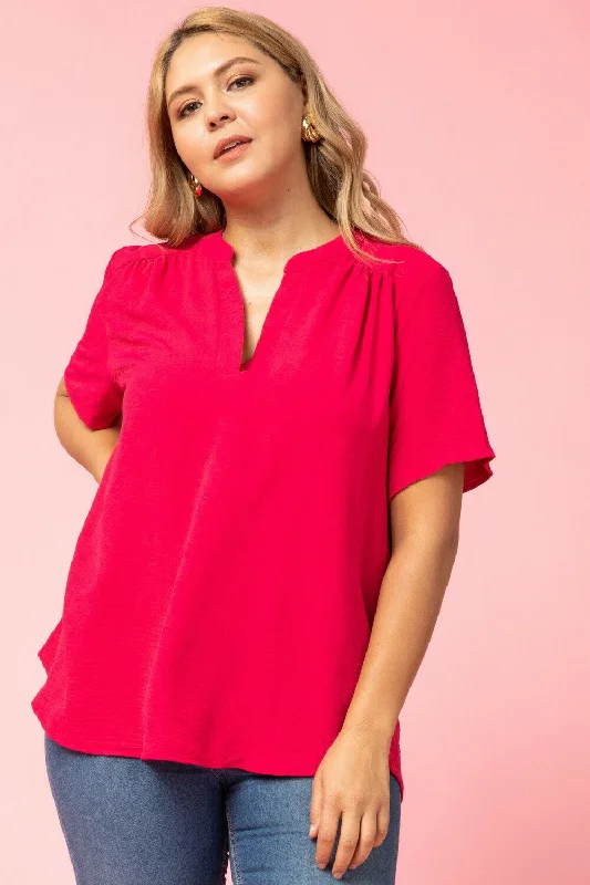 Entro Fuchsia V Neck Plus Blouse