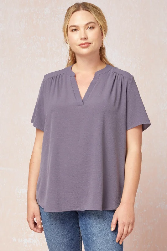 Entro Grey V-Neck Plus Top