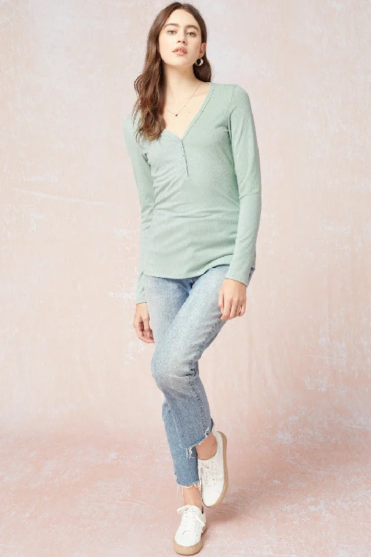 Entro Sage Long Sleeve V-Neck Top