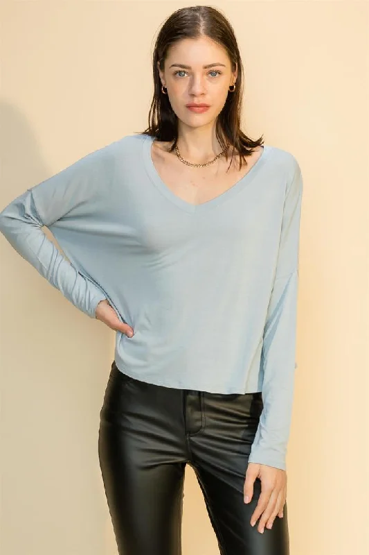 Hyfve V Neck Long Sleeve Swing Top In Six Colors