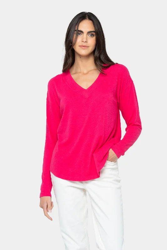 Long-Sleeve V-Neck Swing Top