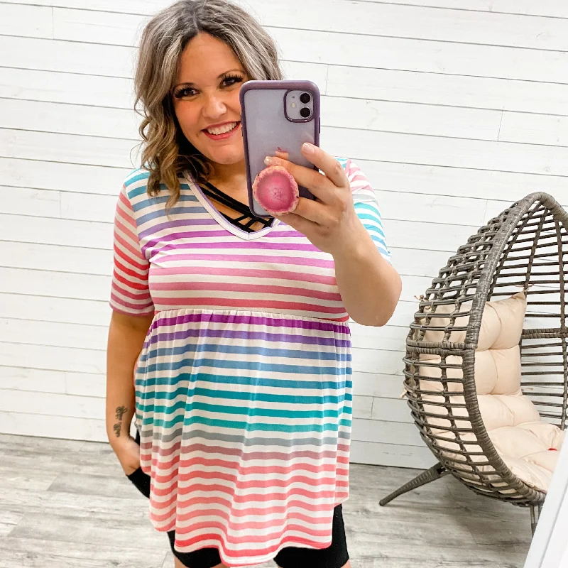 "Oh Baby Baby" Striped V Neck Babydoll