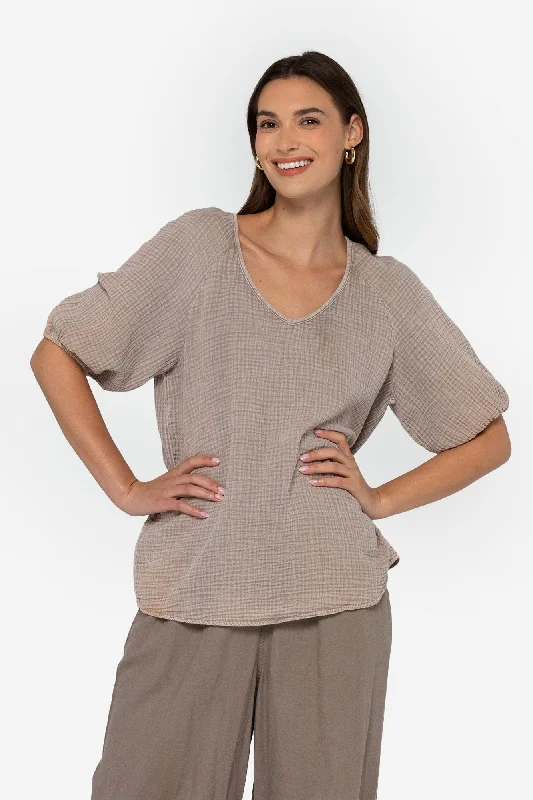 Puff Sleeve V-Neck Blouse