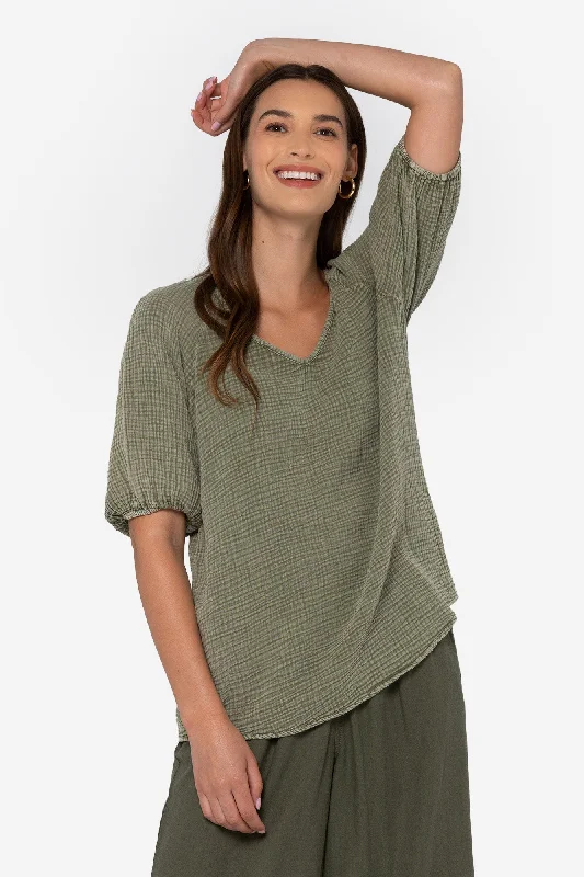 Puff Sleeve V-Neck Blouse