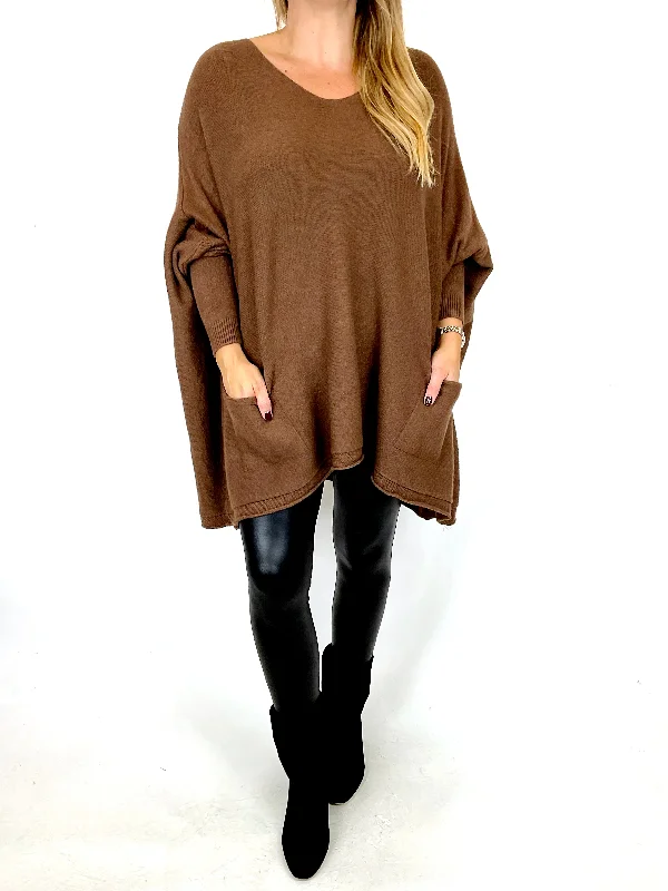 Made in Italy Lagenlook Verity V-Neck in Chocolate. Code N1882