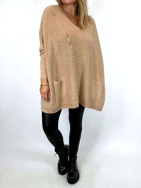 Made in Italy Lagenlook Verity V-Neck in Light Camel. Code N1882