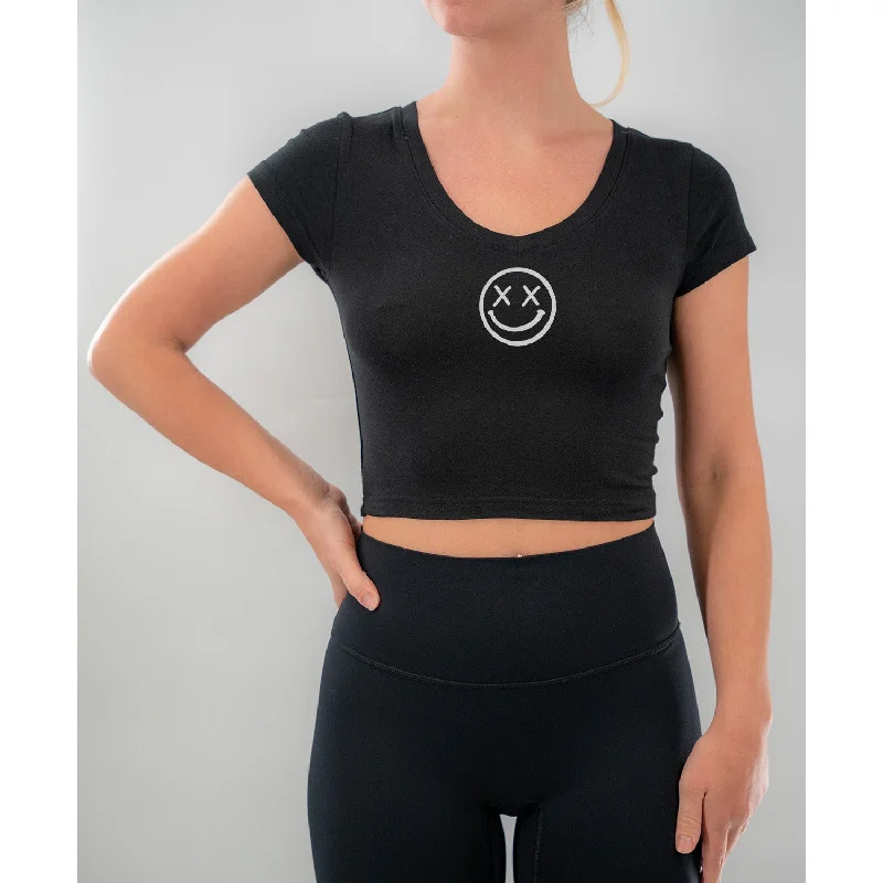 Salty Savage Ladies "OG Smile" Cropped V-Neck Tee | Micro